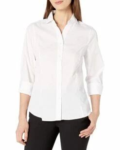 Nautica Women's Casual Comfort 3/4 Sleeve Button Down Solid Shirt | Shirts & Tops