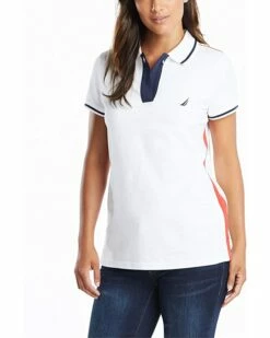 Nautica Women's Toggle Accent Short Sleeve Soft Stretch Cotton Polo Shirt | Shirts & Tops