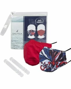 Nautica Choose Safety 2 Face Mask Extenders and Wristlet Bag, RED & FLRL, One Size | Face Covers and Personal Protection