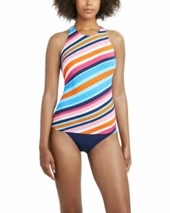 Nautica Shoreline Stripe Hi Neck Tankini | Swimwear