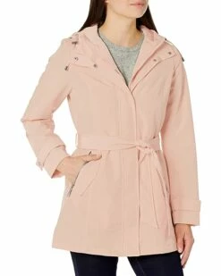 Nautica Women's Hooded Raincoat with Belt Jacket | Coats & Outerwear