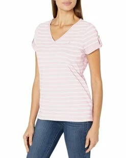 Nautica Women's Easy Comfort V-Neck Striped Supersoft Stretch Cotton T-Shirt | Shirts & Tops -Nautica sales 2022 71hqGK FXL. AC SR736920