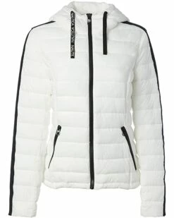 Nautica Women's Short Hooded Packable with Logo Taping on Arm | Coats & Outerwear
