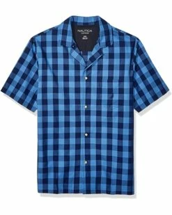 Nautica Men's Short Sleeve 100% Cotton Soft Woven Button Down Pajama Top | Sleepwear