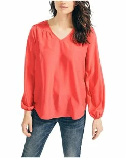 Nautica Women's Long Sleeve V-Neck Woven Shirt | Shirts & Tops -Nautica sales 2022 81XHeWMi1ML. AC SR736920