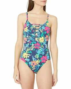 Nautica Women's Standard Lace Up Front One Piece Swimsuit with Grommet Detail | Swimwear