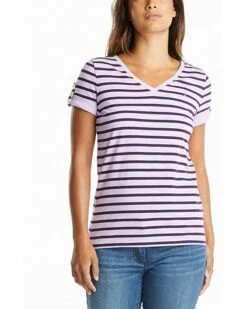 Nautica Women's Easy Comfort V-Neck Striped Supersoft Stretch Cotton T-Shirt | Shirts & Tops -Nautica sales 2022 81evMpjfgVL. AC SR736920