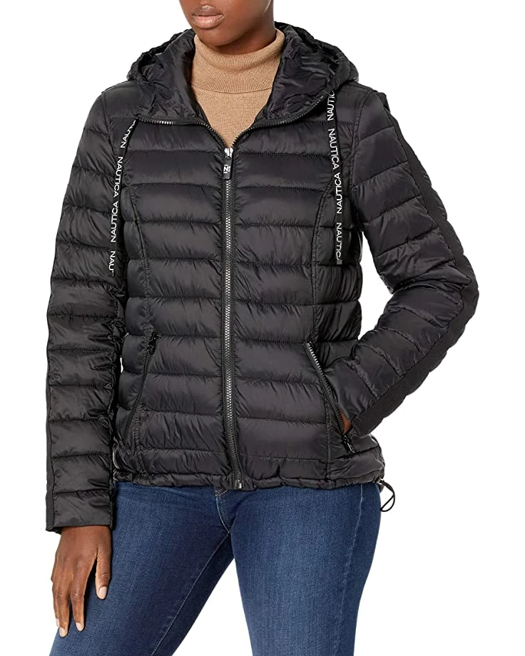 Nautica Women's Short Hooded Packable with Logo Taping on Arm | Coats & Outerwear 1 Nautica Women's Short Hooded Packable with Logo Taping on Arm | Coats & Outerwear