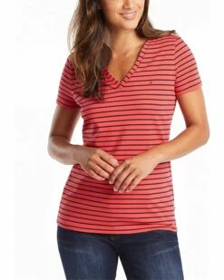 Nautica Women's Easy Comfort V-Neck Striped Supersoft Stretch Cotton T-Shirt | Shirts & Tops -Nautica sales 2022 81oQsVOq0XL. AC SR736920