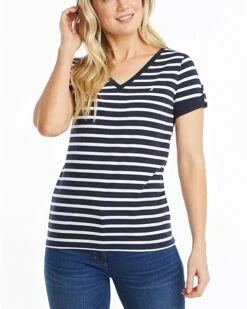 Nautica Women's Easy Comfort V-Neck Striped Supersoft Stretch Cotton T-Shirt | Shirts & Tops -Nautica sales 2022 81vYQKW9DhL. AC SR736920