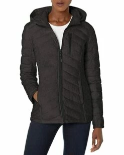 Nautica Women's 3/4 Midweight Stretch Puffer Jacket with Hood | Coats & Outerwear