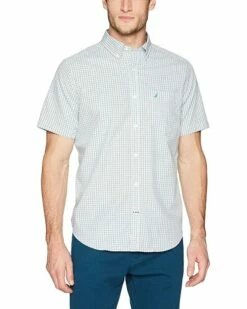 Nautica Men's Wrinkle Resistant Short Sleeve Plaid Button Front Shirt | Shirts & Tops